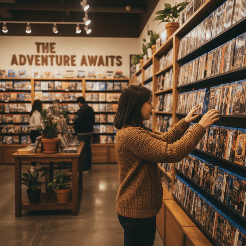 Customer browsing games in store